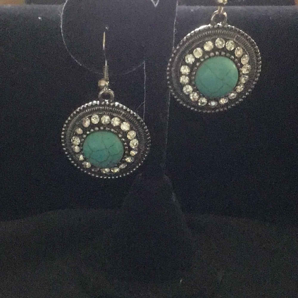 Faux turquoise earrings with cubic zirconia stones